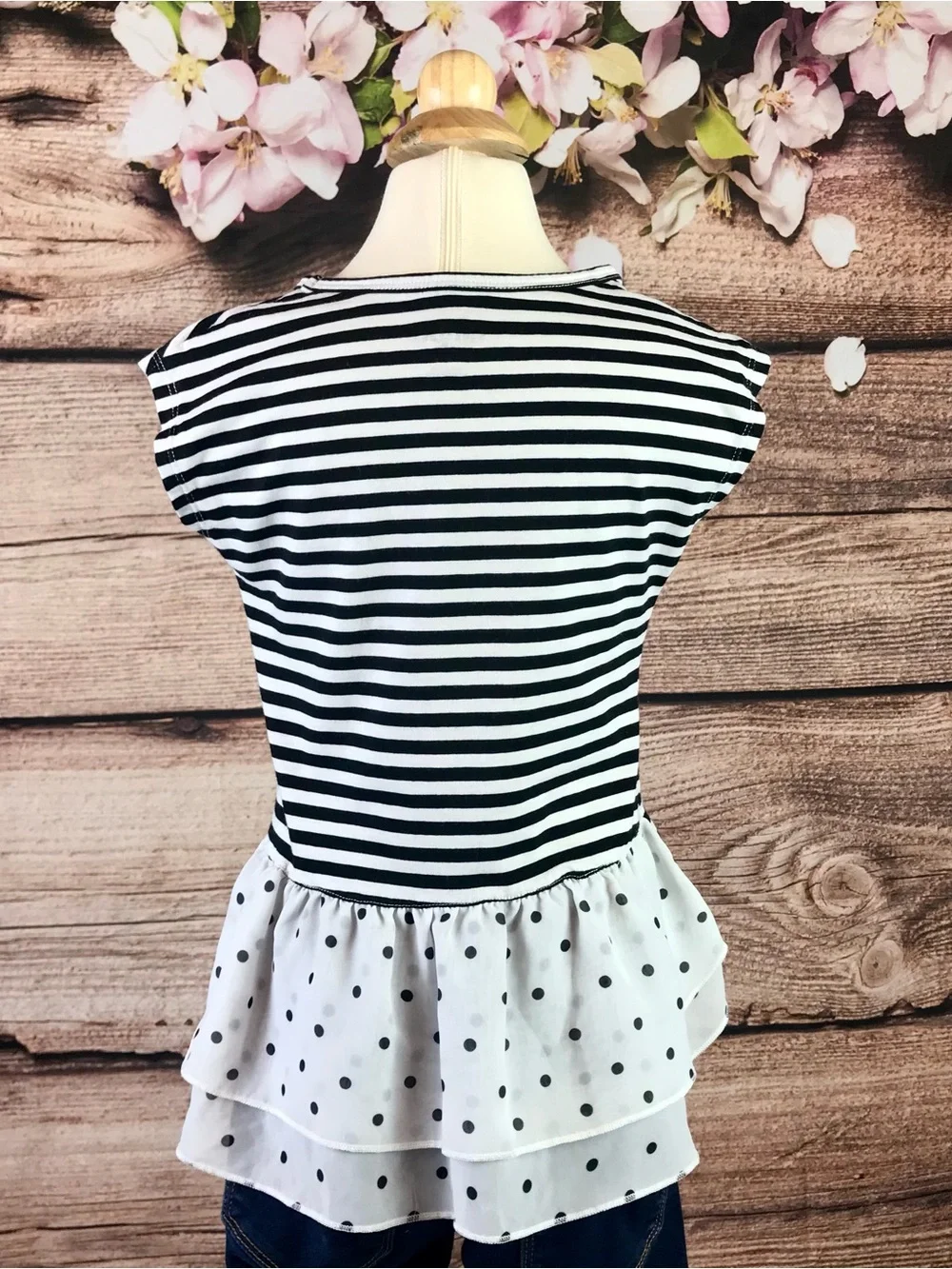 Little Girls Stripe Longer Flared Back Hem Top 6-6X